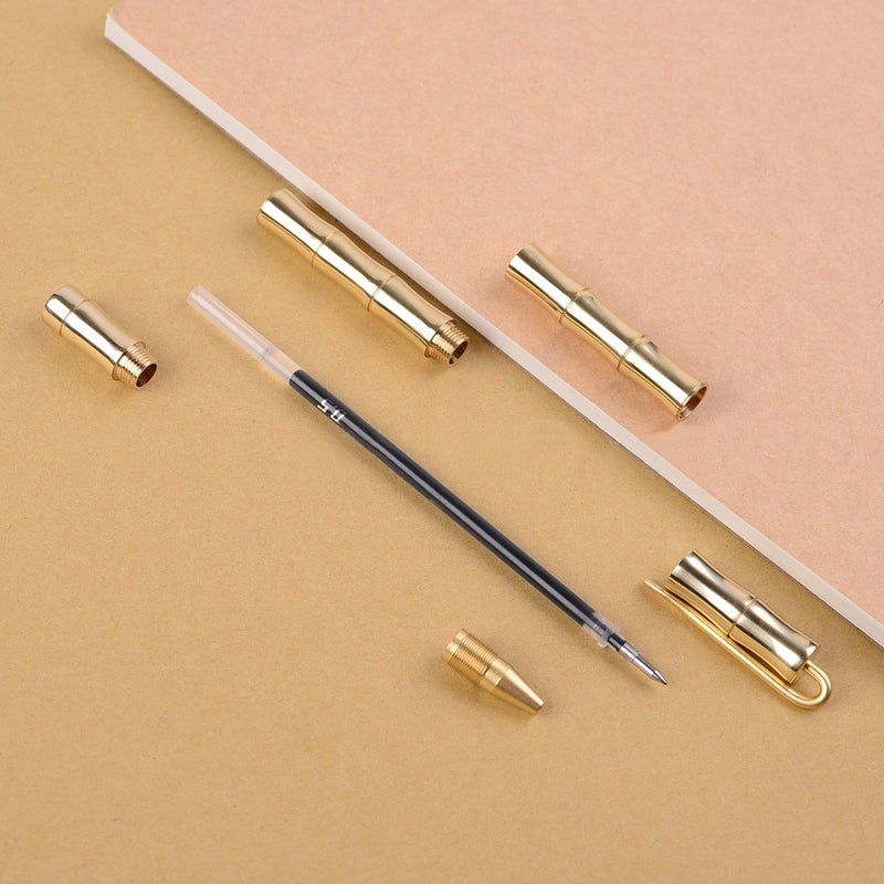 EKLOEN Bamboo Joint Brass Pen Portable Delicate Signature Pen Ballpoint Pen with Clip - Image 2